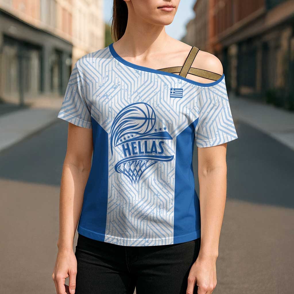 Hellas Basketball Custom Cross Shoulder Shirt Go Greece White Version - Wonder Print Shop