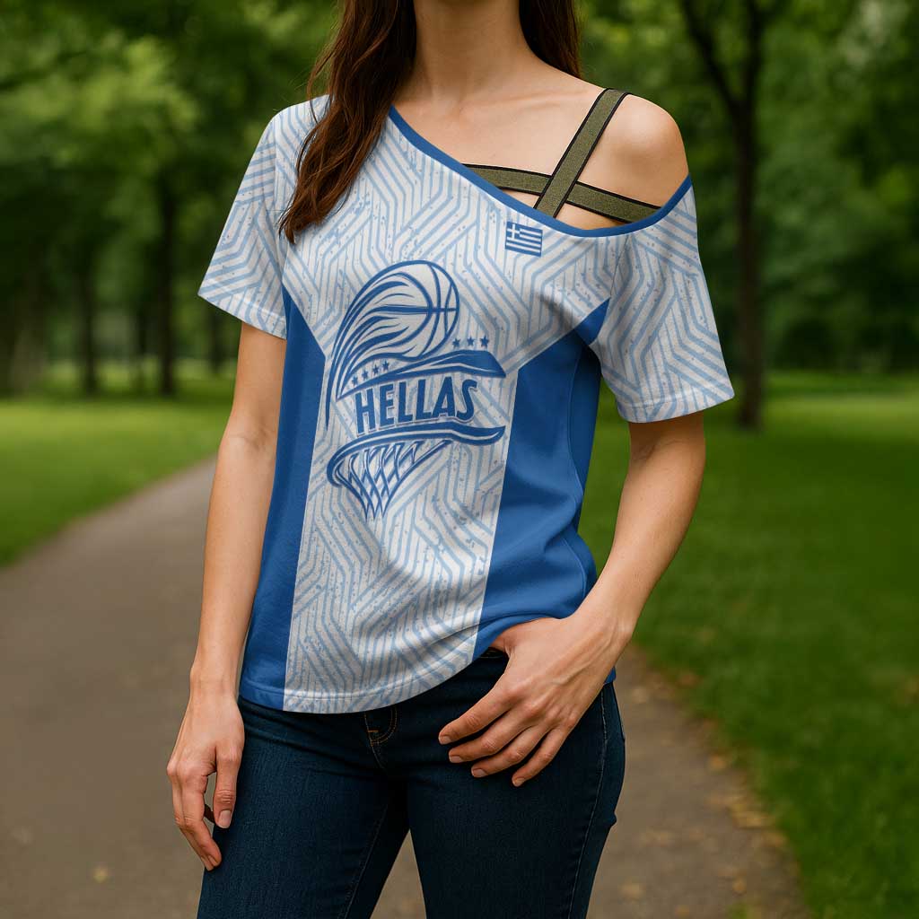 Hellas Basketball Custom Cross Shoulder Shirt Go Greece White Version - Wonder Print Shop