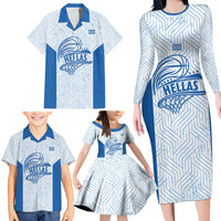 Hellas Basketball Custom Family Matching Long Sleeve Bodycon Dress and Hawaiian Shirt Go Greece White Version - Wonder Print Shop