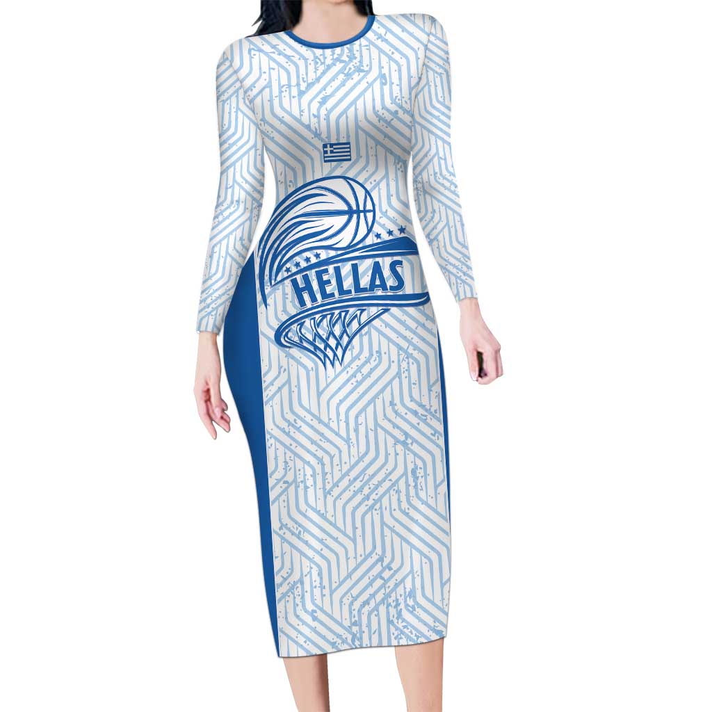 Hellas Basketball Custom Family Matching Long Sleeve Bodycon Dress and Hawaiian Shirt Go Greece White Version - Wonder Print Shop