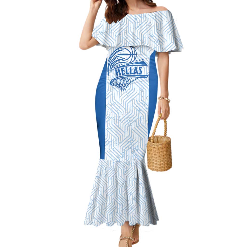 Hellas Basketball Custom Family Matching Mermaid Dress and Hawaiian Shirt Go Greece White Version - Wonder Print Shop