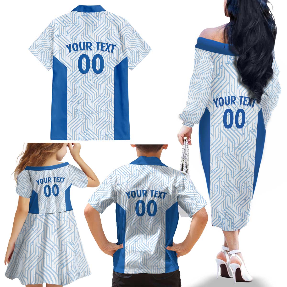 Hellas Basketball Custom Family Matching Off The Shoulder Long Sleeve Dress and Hawaiian Shirt Go Greece White Version - Wonder Print Shop