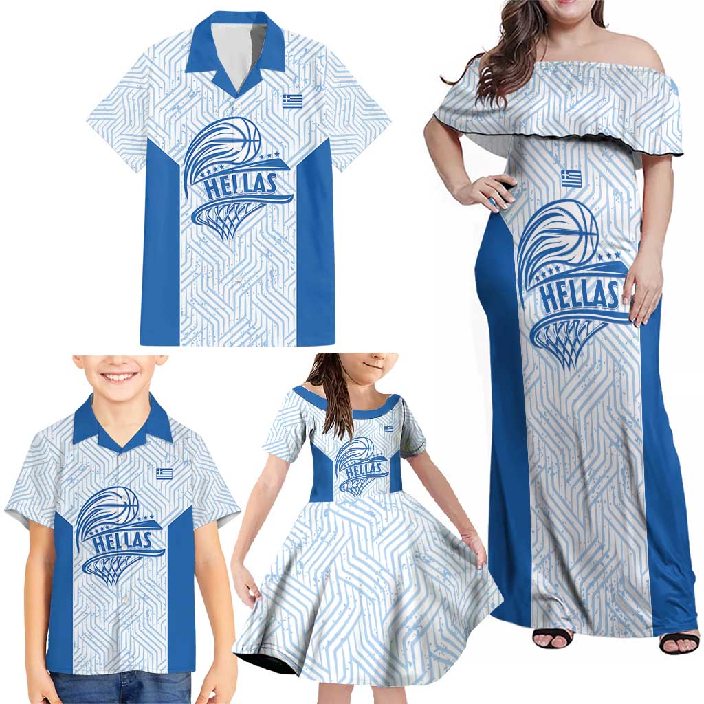 Hellas Basketball Custom Family Matching Off Shoulder Maxi Dress and Hawaiian Shirt Go Greece White Version - Wonder Print Shop