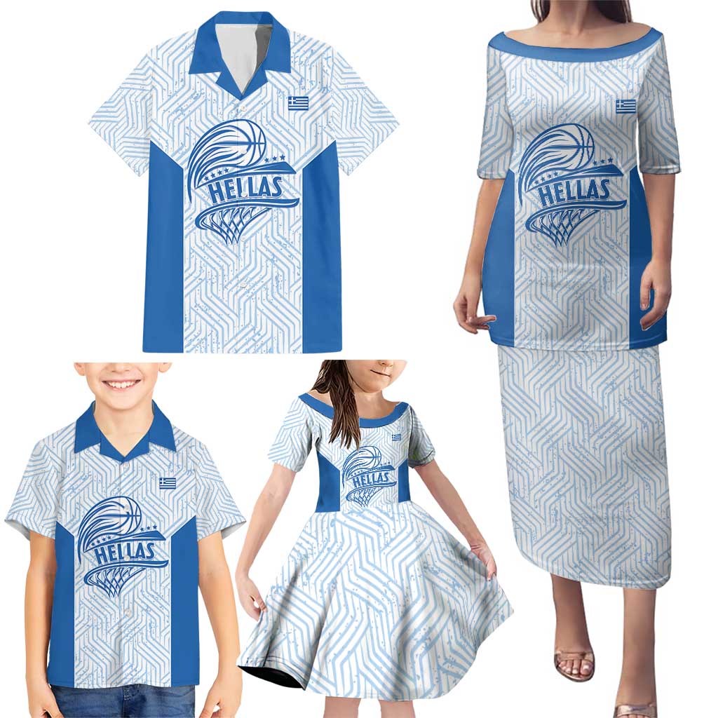 Hellas Basketball Custom Family Matching Puletasi and Hawaiian Shirt Go Greece White Version - Wonder Print Shop