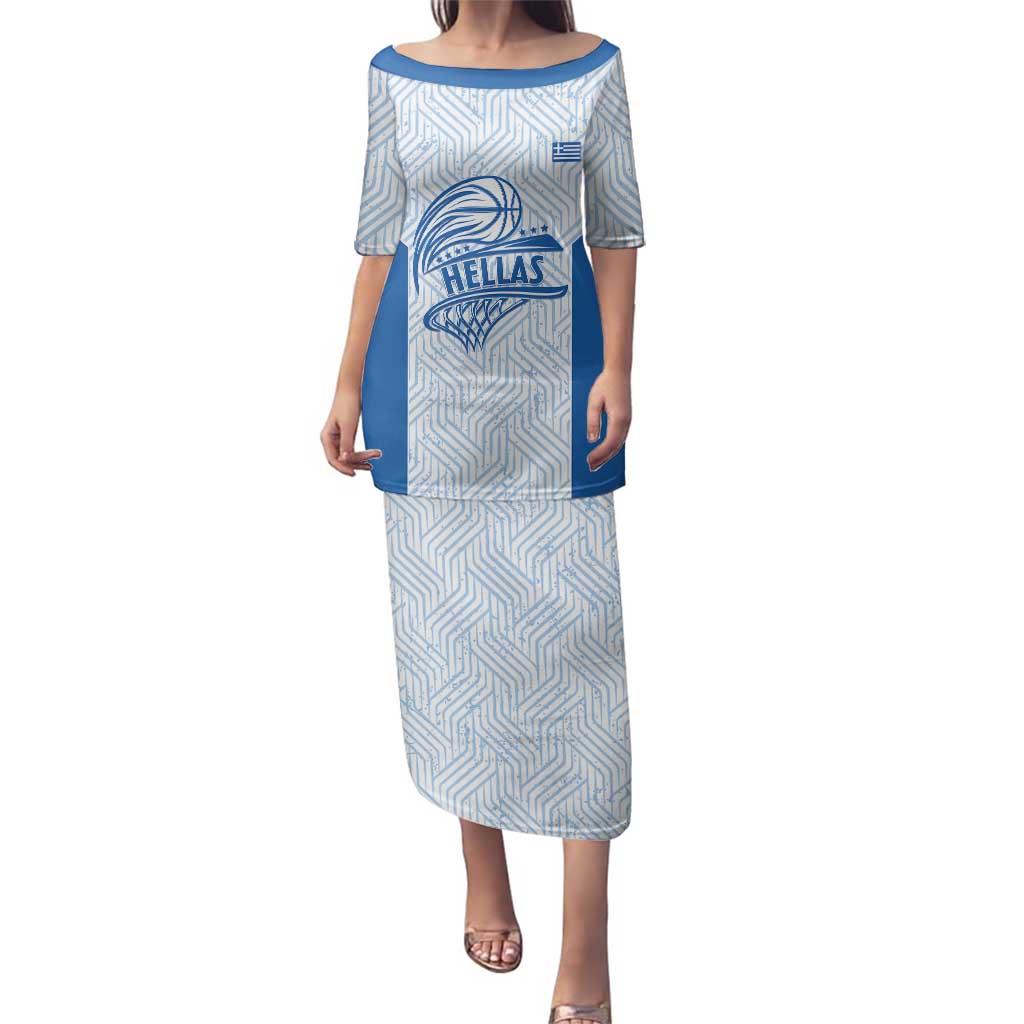 Hellas Basketball Custom Family Matching Puletasi and Hawaiian Shirt Go Greece White Version - Wonder Print Shop