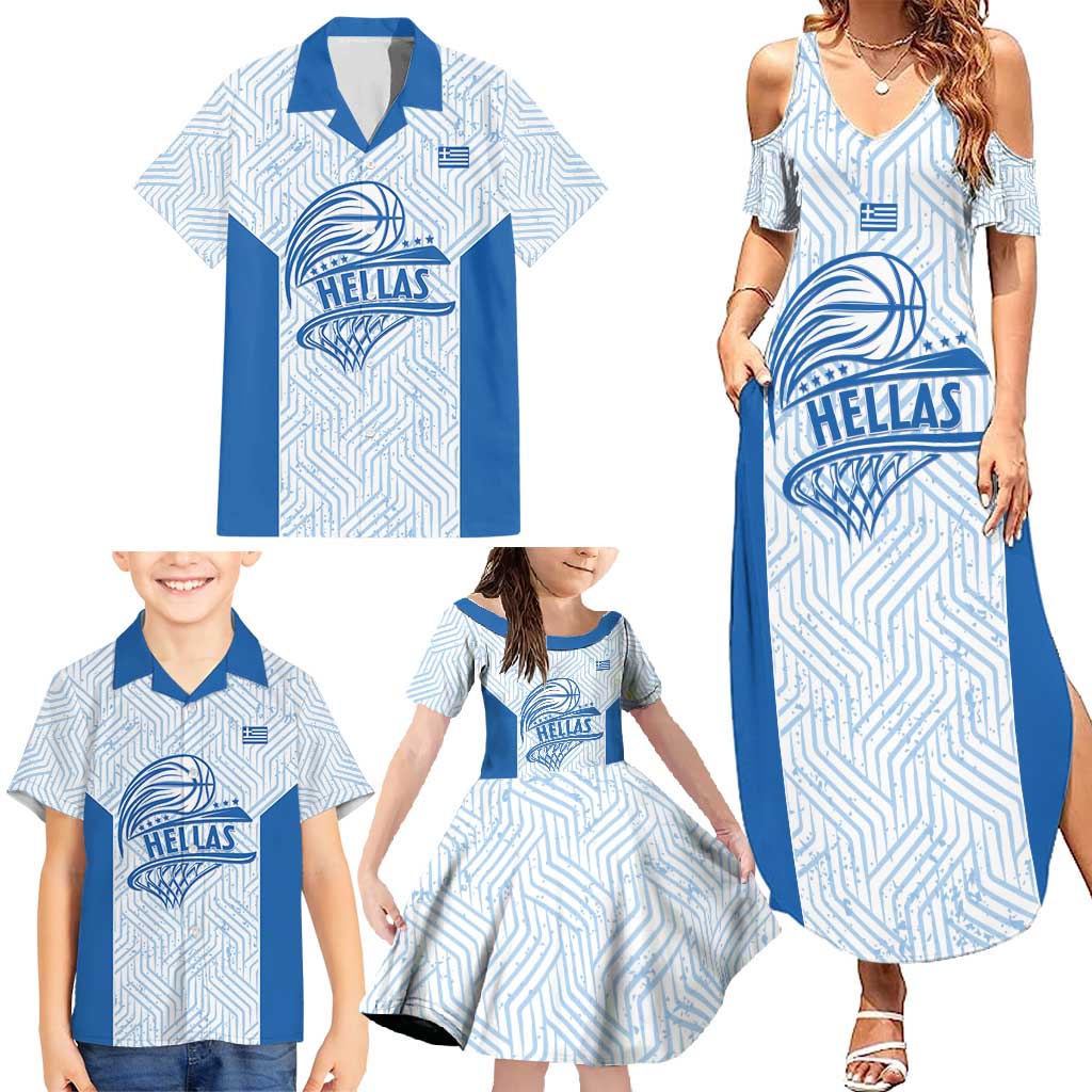 Hellas Basketball Custom Family Matching Summer Maxi Dress and Hawaiian Shirt Go Greece White Version - Wonder Print Shop