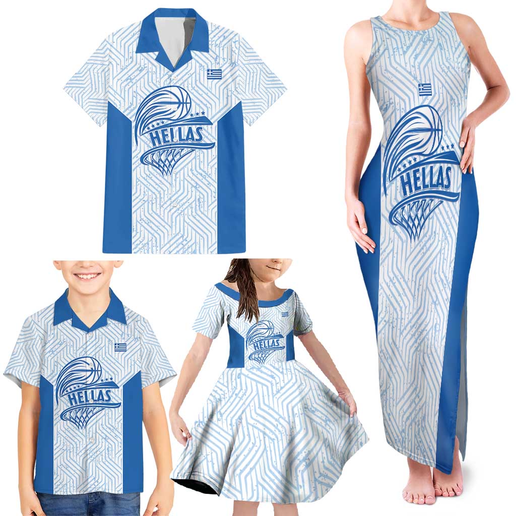 Hellas Basketball Custom Family Matching Tank Maxi Dress and Hawaiian Shirt Go Greece White Version - Wonder Print Shop