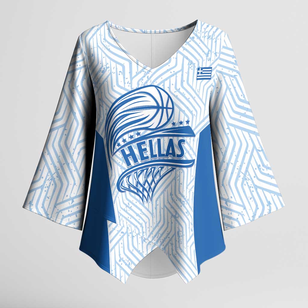 Hellas Basketball Custom Kimono Sleeve Blouse Go Greece White Version - Wonder Print Shop