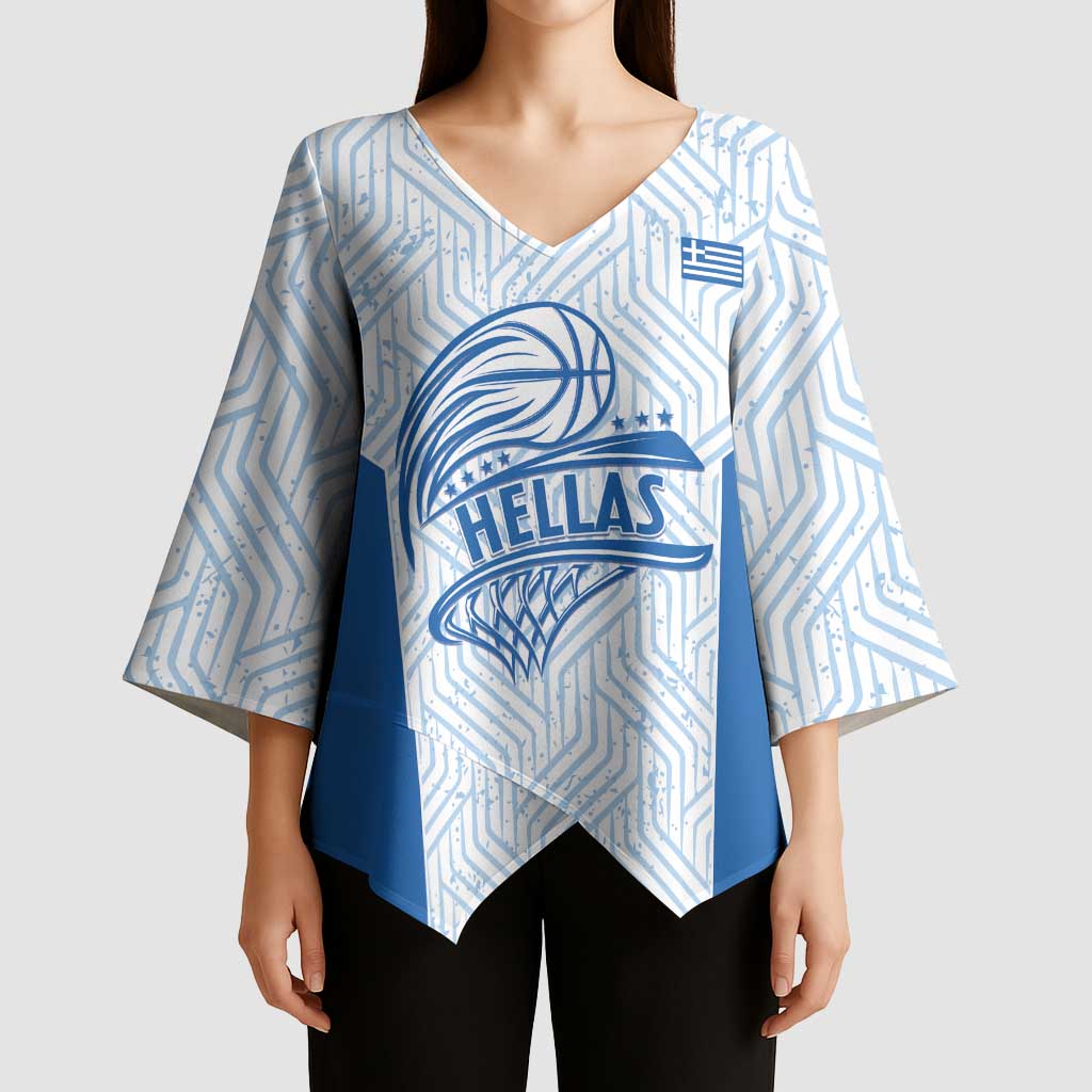 Hellas Basketball Custom Kimono Sleeve Blouse Go Greece White Version - Wonder Print Shop