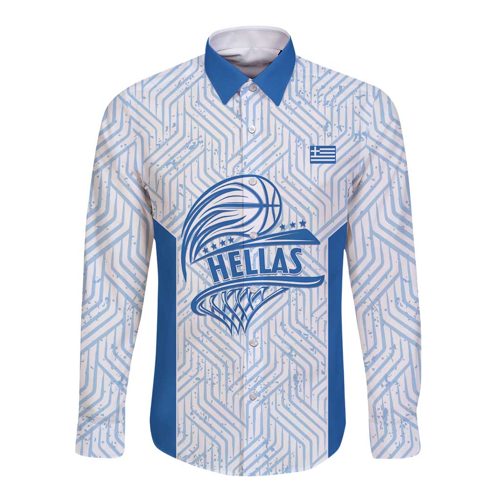 Hellas Basketball Custom Long Sleeve Button Shirt Go Greece White Version - Wonder Print Shop