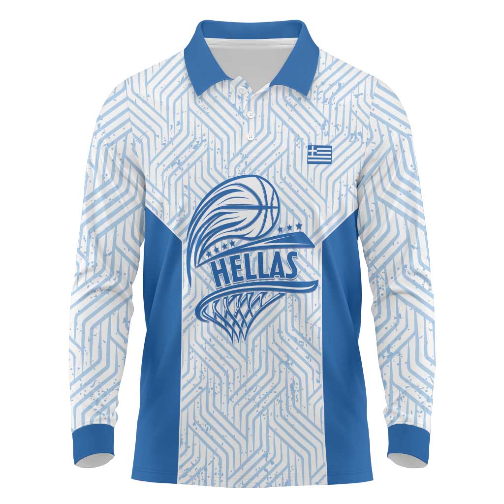 Hellas Basketball Custom Long Sleeve Polo Shirt Go Greece White Version - Wonder Print Shop