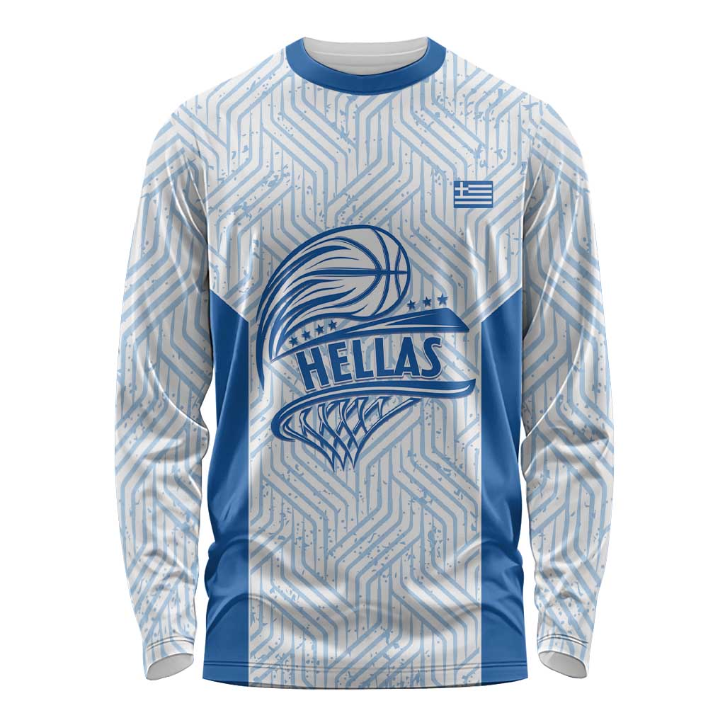 Hellas Basketball Custom Long Sleeve Shirt Go Greece White Version - Wonder Print Shop