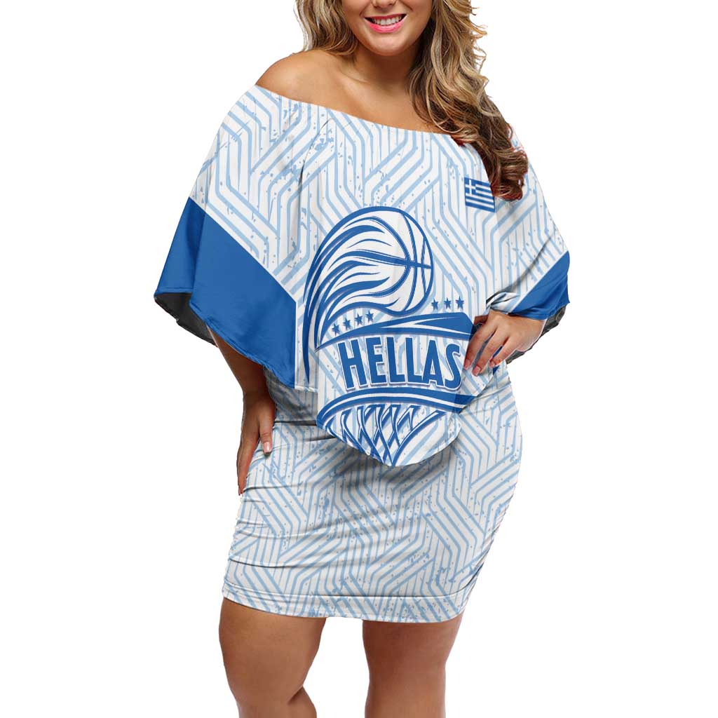 Hellas Basketball Custom Off Shoulder Short Dress Go Greece White Version - Wonder Print Shop