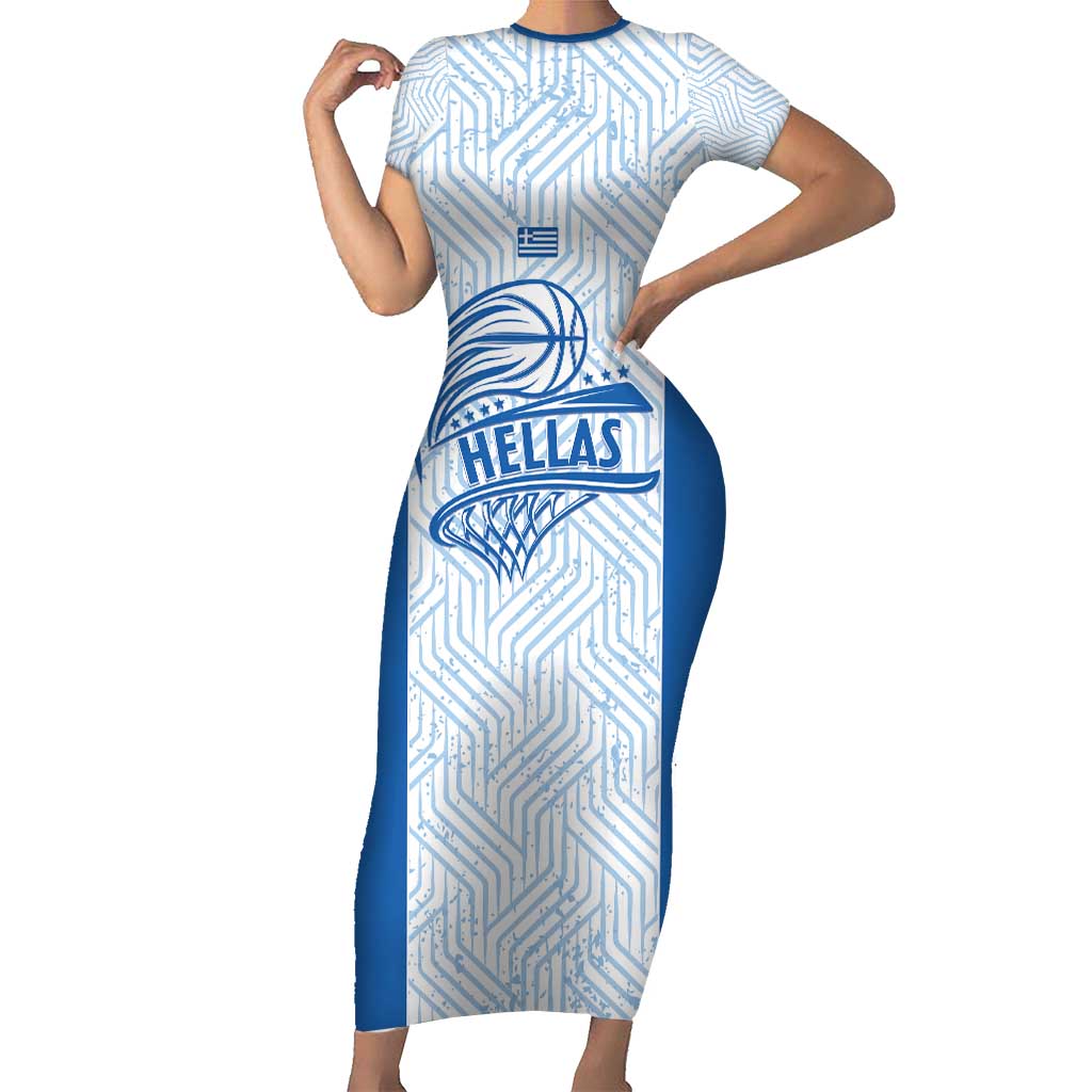 Hellas Basketball Custom Short Sleeve Bodycon Dress Go Greece White Version - Wonder Print Shop