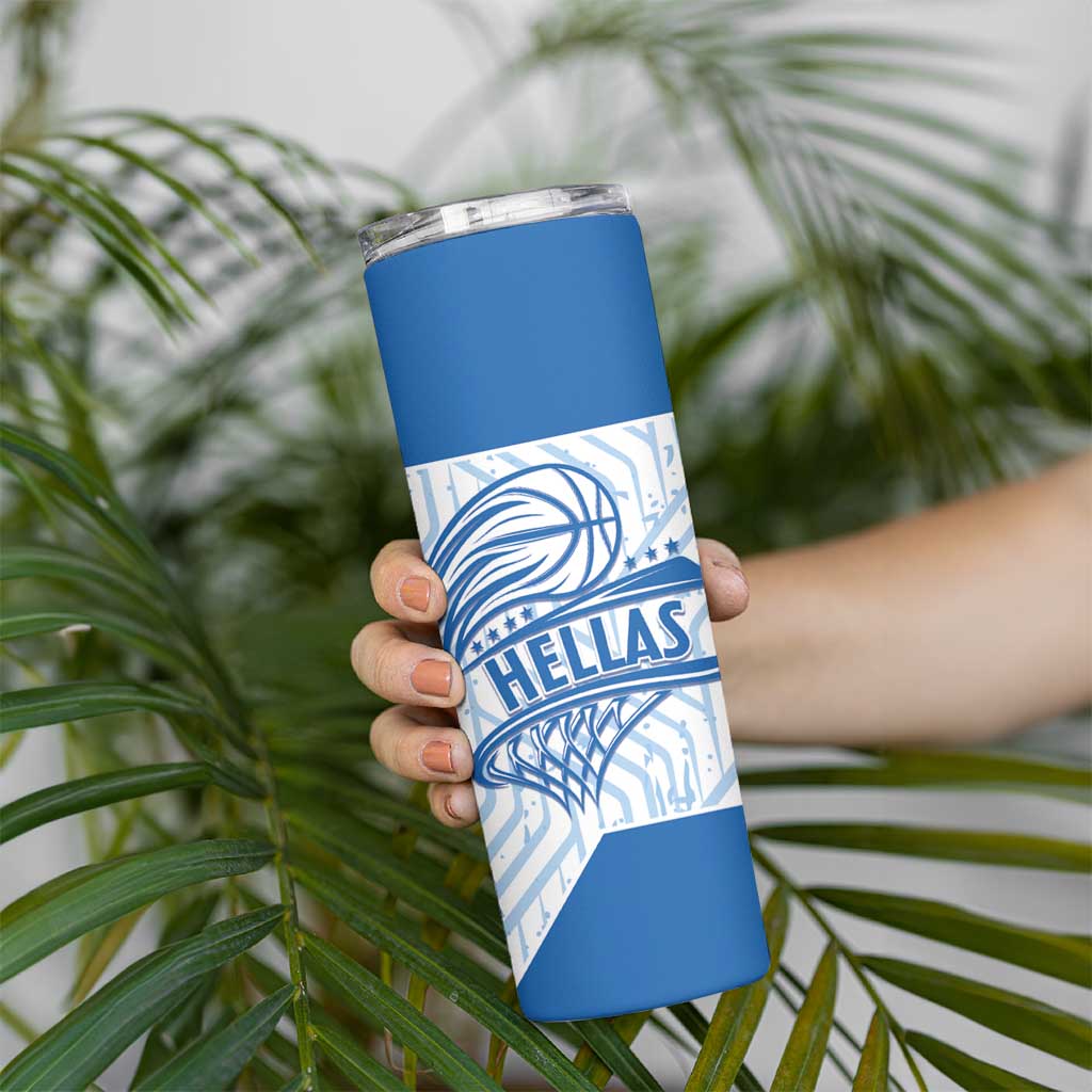 Hellas Basketball Custom Skinny Tumbler Go Greece White Version - Wonder Print Shop
