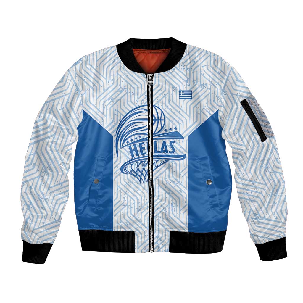 Hellas Basketball Custom Sleeve Zip Bomber Jacket Go Greece White Version - Wonder Print Shop