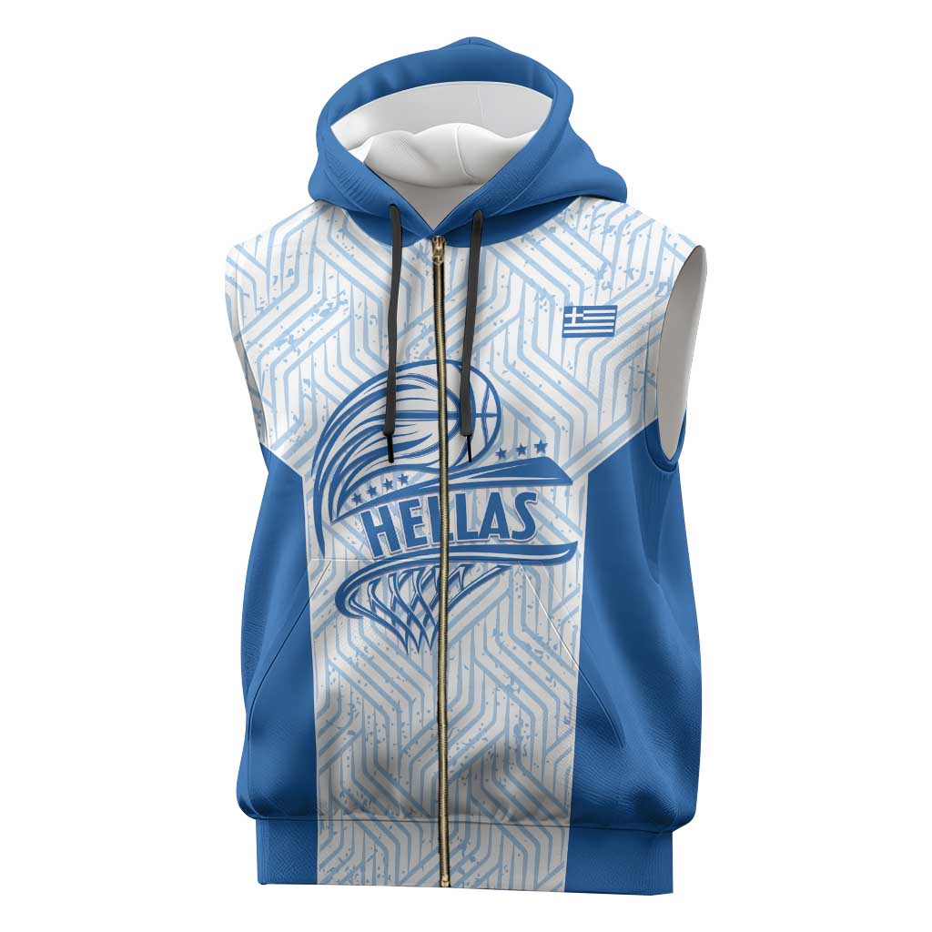 Hellas Basketball Custom Sleeveless Zip Hoodie Go Greece White Version - Wonder Print Shop