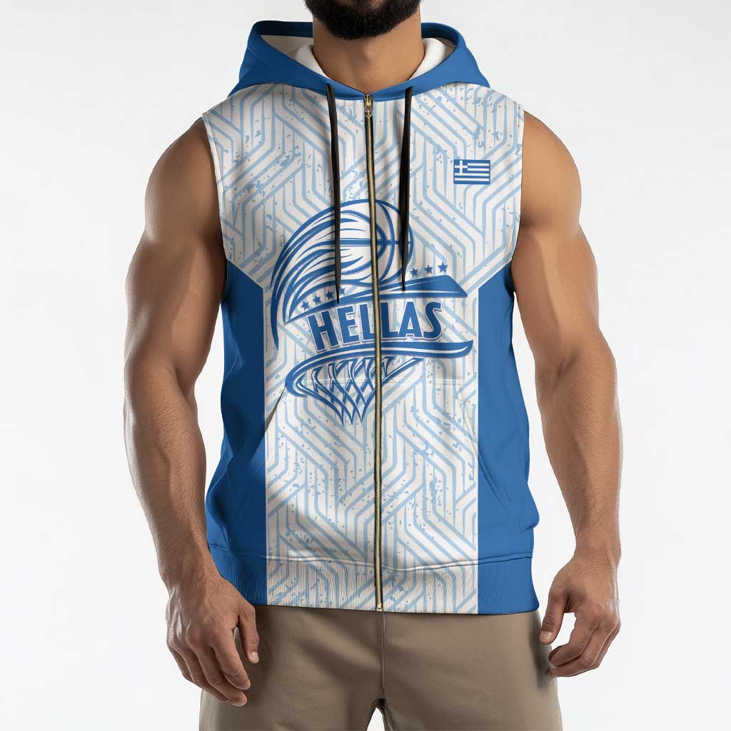 Hellas Basketball Custom Sleeveless Zip Hoodie Go Greece White Version - Wonder Print Shop