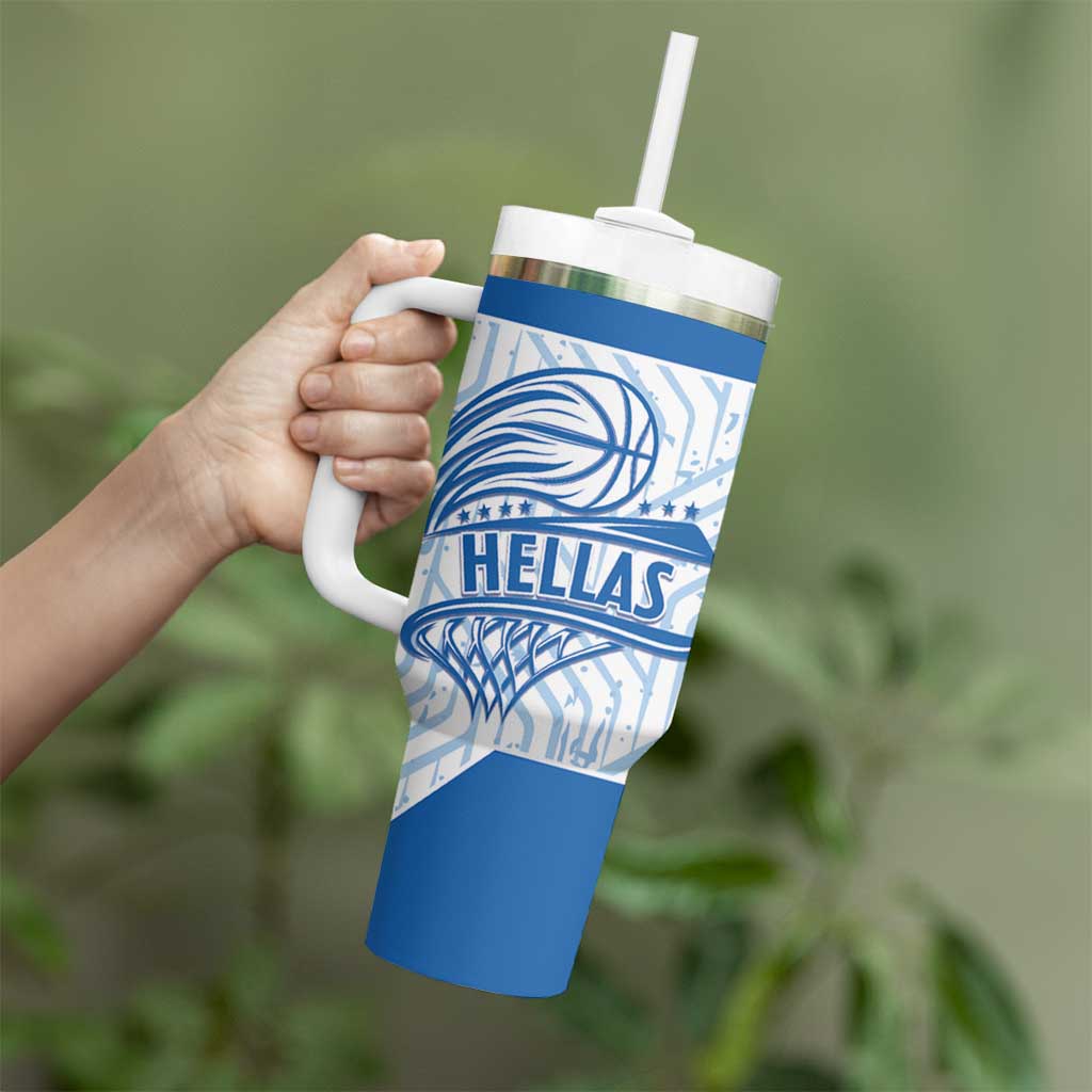 Hellas Basketball Custom Tumbler With Handle Go Greece White Version - Wonder Print Shop