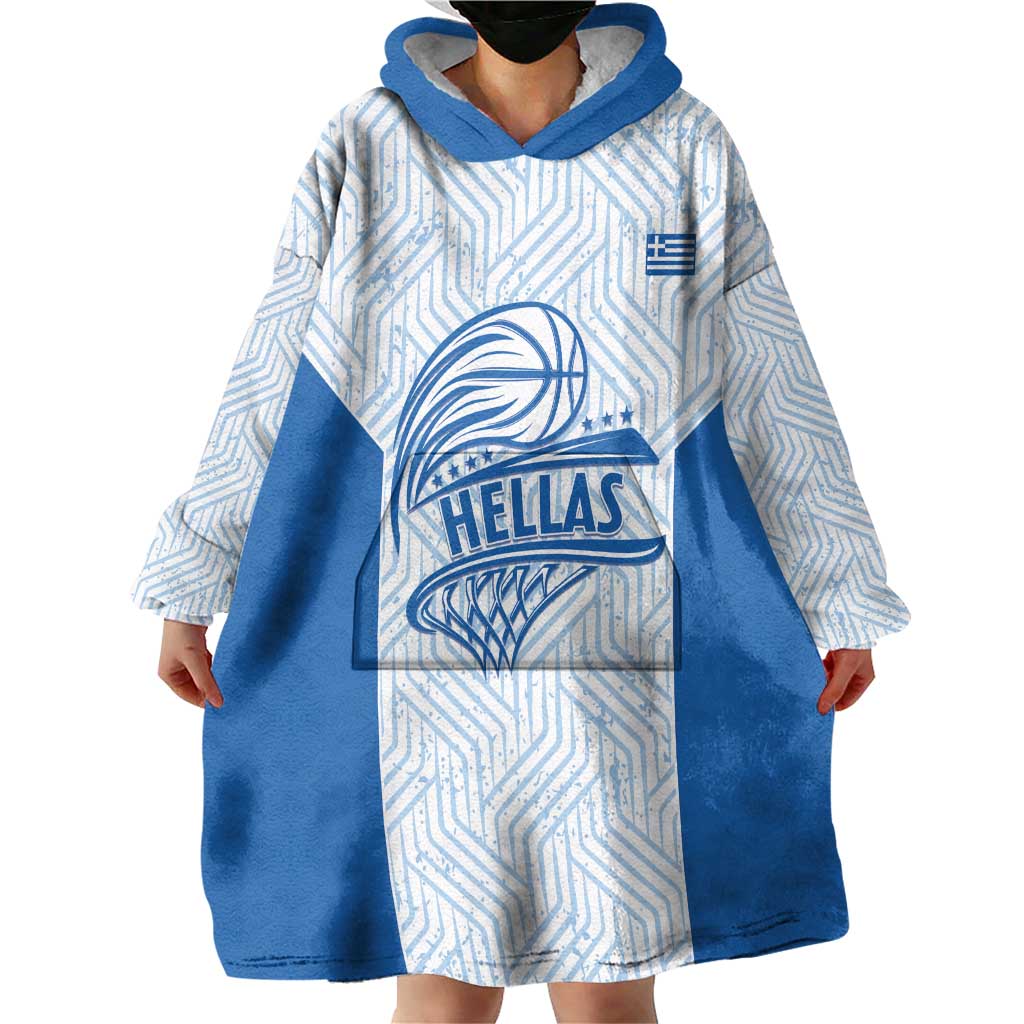 Hellas Basketball Custom Wearable Blanket Hoodie Go Greece White Version - Wonder Print Shop