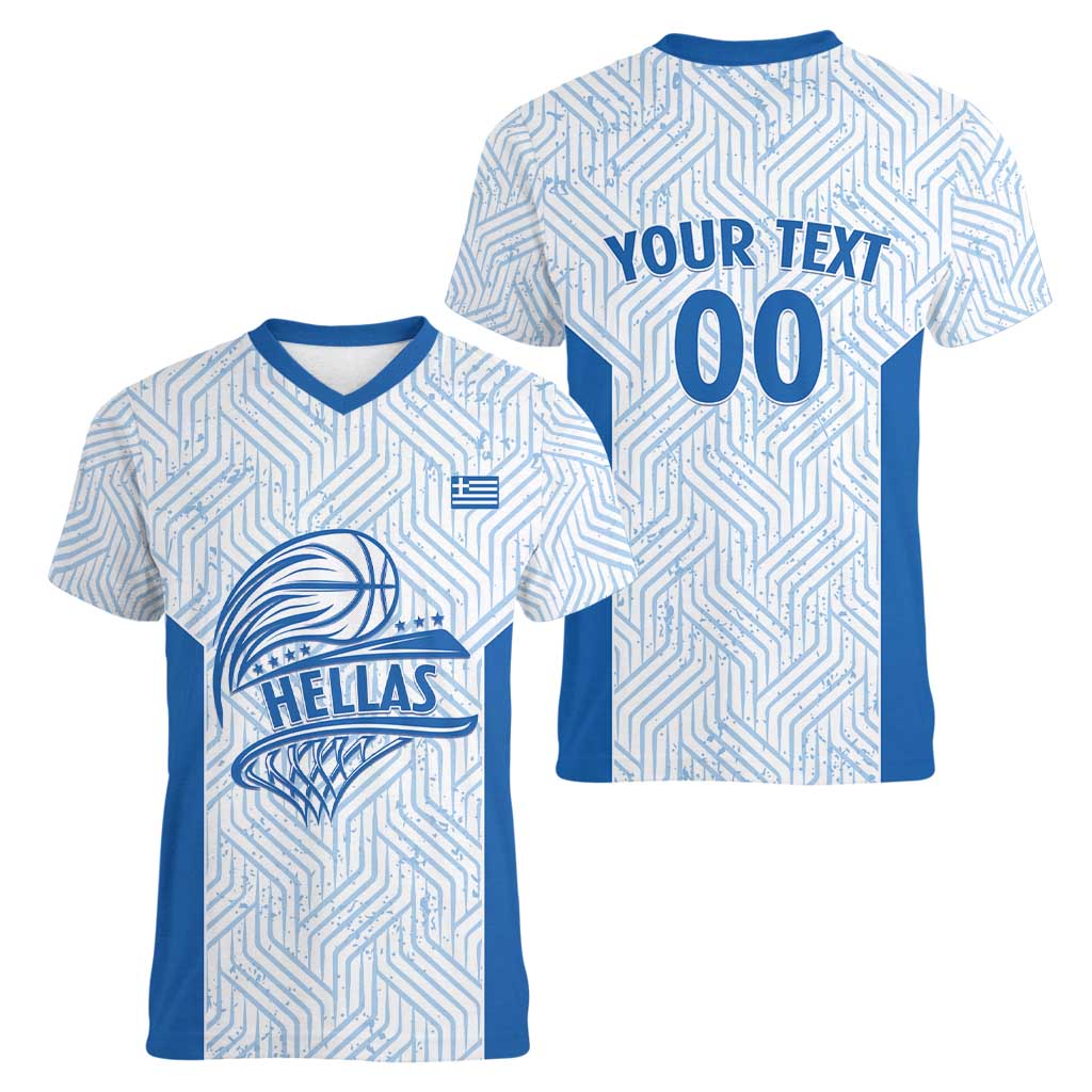 Hellas Basketball Custom Women V-Neck T-Shirt Go Greece White Version - Wonder Print Shop
