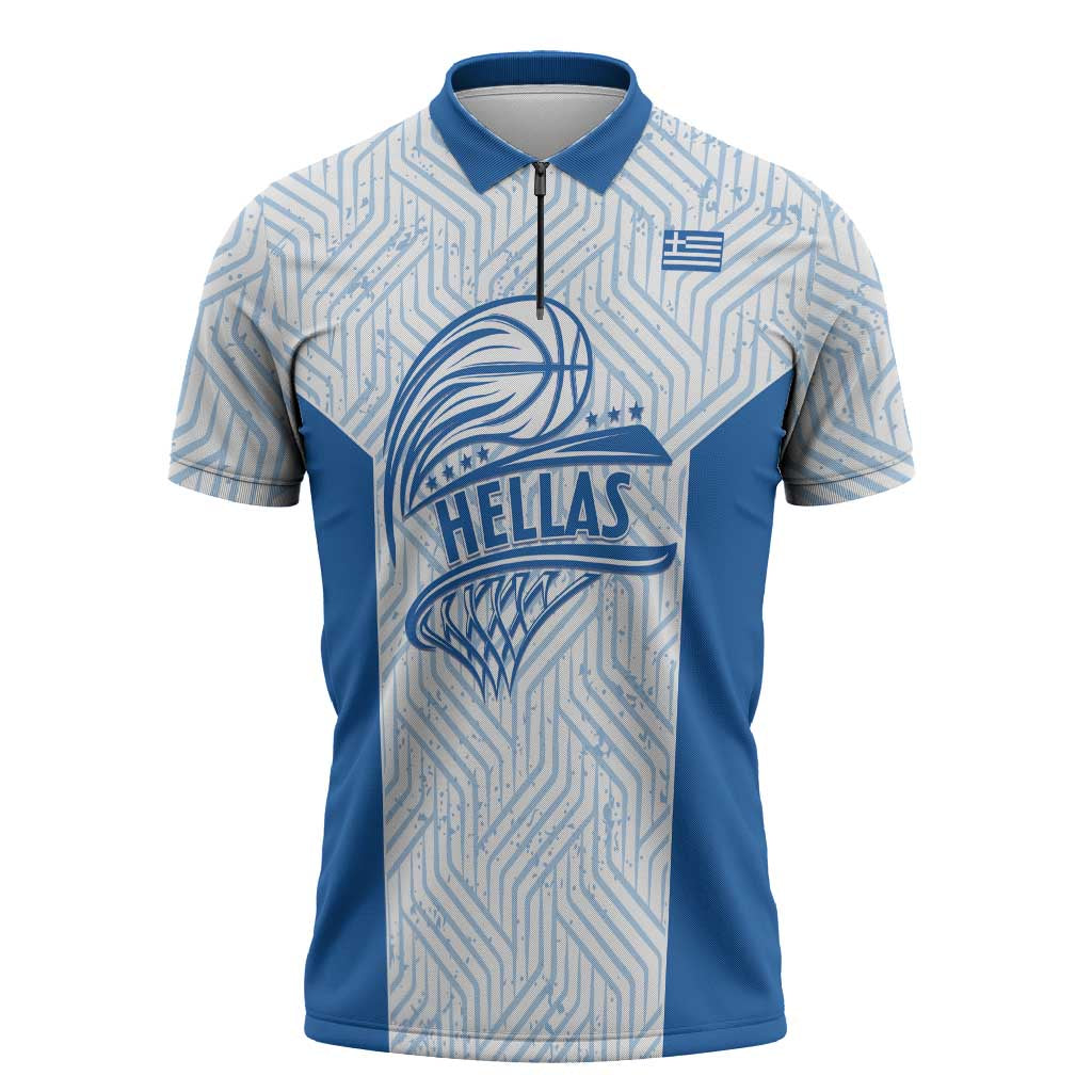 Hellas Basketball Custom Zipper Polo Shirt Go Greece White Version - Wonder Print Shop