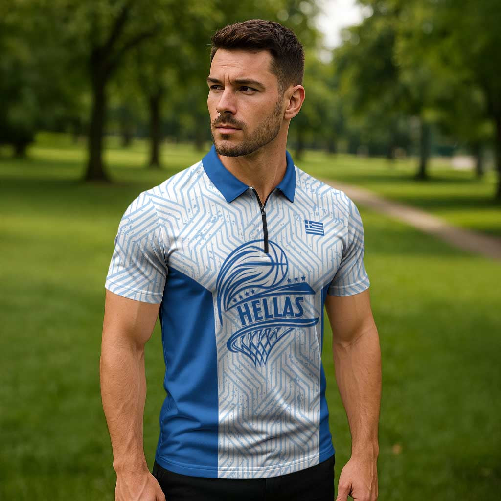 Hellas Basketball Custom Zipper Polo Shirt Go Greece White Version - Wonder Print Shop