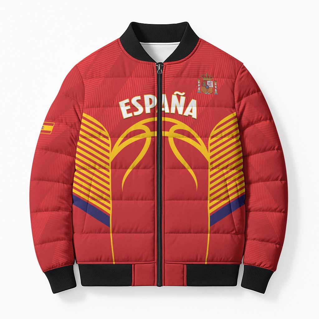 Spain Basketball Custom Bomber Puffer Jacket La Roja Go Champions - Wonder Print Shop