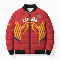 Spain Basketball Custom Bomber Puffer Jacket La Roja Go Champions - Wonder Print Shop