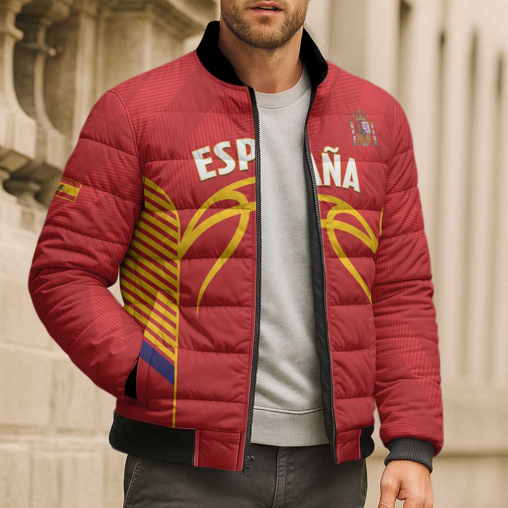 Spain Basketball Custom Bomber Puffer Jacket La Roja Go Champions - Wonder Print Shop