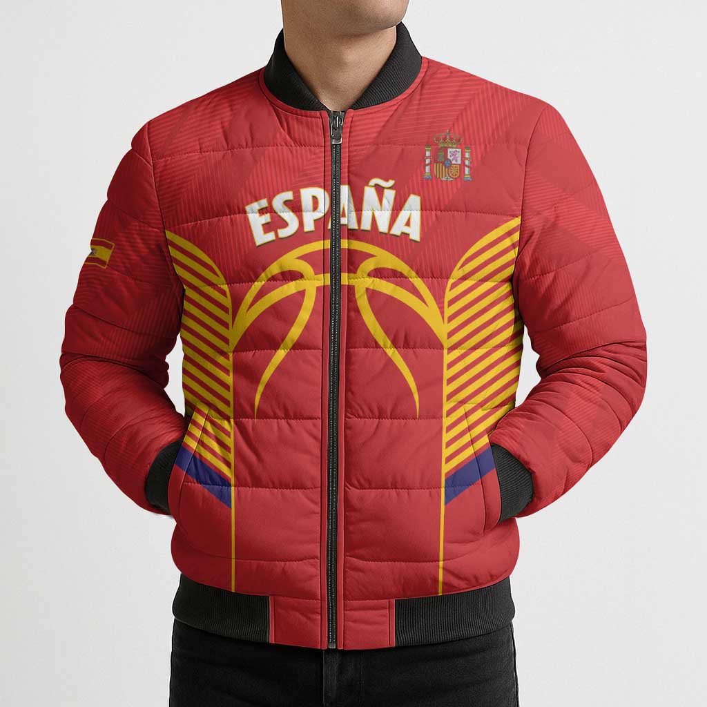 Spain Basketball Custom Bomber Puffer Jacket La Roja Go Champions - Wonder Print Shop