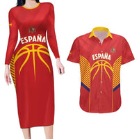 Spain Basketball Custom Couples Matching Long Sleeve Bodycon Dress and Hawaiian Shirt La Roja Go Champions - Wonder Print Shop