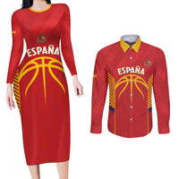 Spain Basketball Custom Couples Matching Long Sleeve Bodycon Dress and Long Sleeve Button Shirt La Roja Go Champions - Wonder Print Shop