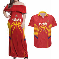 Spain Basketball Custom Couples Matching Off Shoulder Maxi Dress and Hawaiian Shirt La Roja Go Champions - Wonder Print Shop