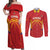 Spain Basketball Custom Couples Matching Off Shoulder Maxi Dress and Long Sleeve Button Shirt La Roja Go Champions - Wonder Print Shop