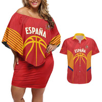 Spain Basketball Custom Couples Matching Off Shoulder Short Dress and Hawaiian Shirt La Roja Go Champions - Wonder Print Shop