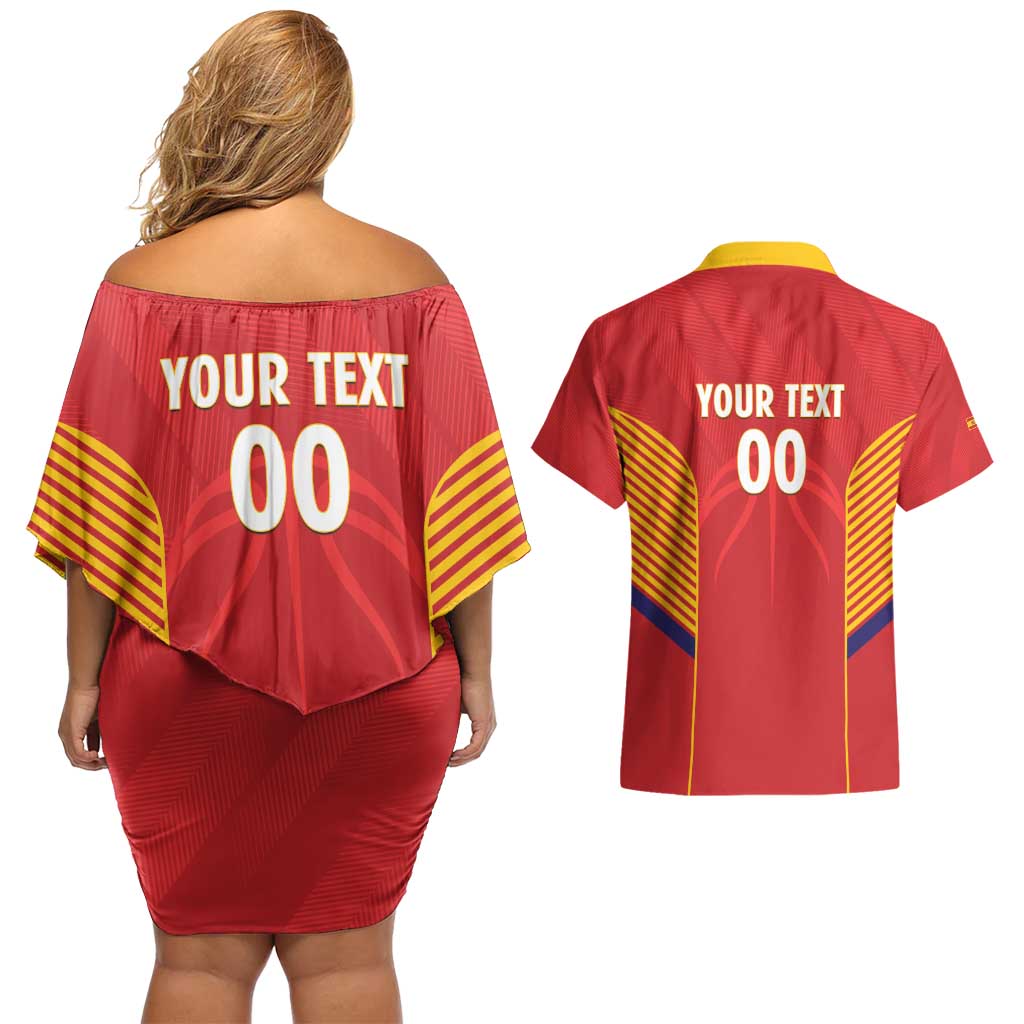 Spain Basketball Custom Couples Matching Off Shoulder Short Dress and Hawaiian Shirt La Roja Go Champions - Wonder Print Shop