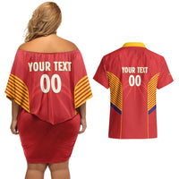 Spain Basketball Custom Couples Matching Off Shoulder Short Dress and Hawaiian Shirt La Roja Go Champions - Wonder Print Shop