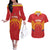 Spain Basketball Custom Couples Matching Off The Shoulder Long Sleeve Dress and Hawaiian Shirt La Roja Go Champions - Wonder Print Shop