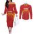 Spain Basketball Custom Couples Matching Off The Shoulder Long Sleeve Dress and Long Sleeve Button Shirt La Roja Go Champions - Wonder Print Shop