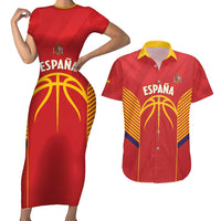 Spain Basketball Custom Couples Matching Short Sleeve Bodycon Dress and Hawaiian Shirt La Roja Go Champions - Wonder Print Shop