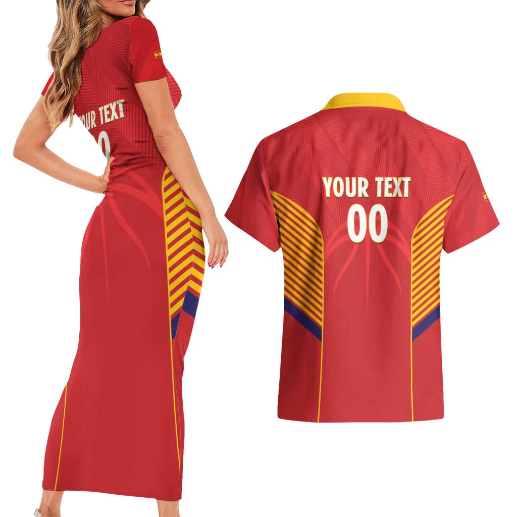 Spain Basketball Custom Couples Matching Short Sleeve Bodycon Dress and Hawaiian Shirt La Roja Go Champions - Wonder Print Shop