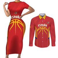 Spain Basketball Custom Couples Matching Short Sleeve Bodycon Dress and Long Sleeve Button Shirt La Roja Go Champions - Wonder Print Shop