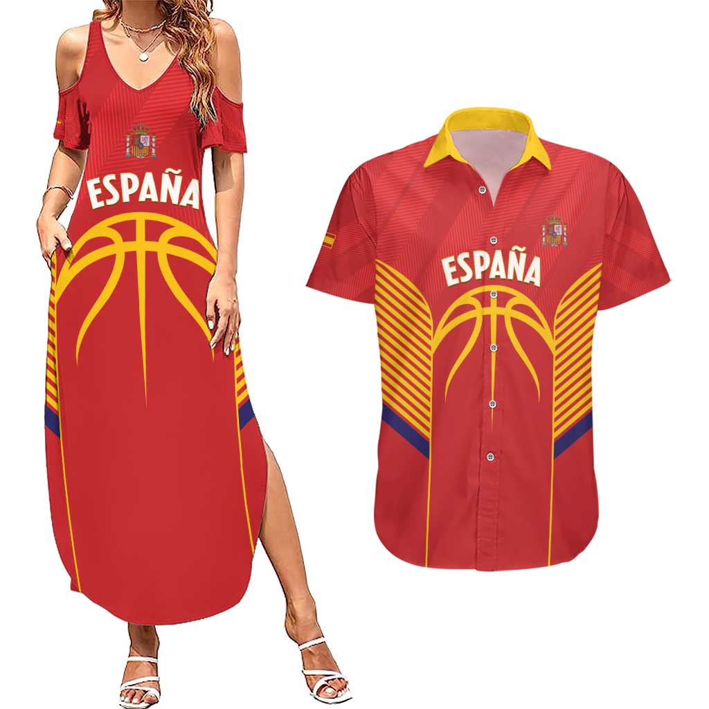 Spain Basketball Custom Couples Matching Summer Maxi Dress and Hawaiian Shirt La Roja Go Champions - Wonder Print Shop