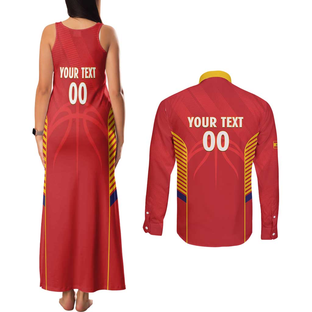 Spain Basketball Custom Couples Matching Tank Maxi Dress and Long Sleeve Button Shirt La Roja Go Champions - Wonder Print Shop