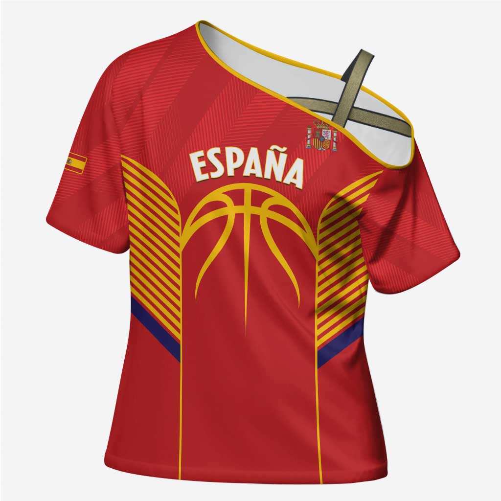Spain Basketball Custom Cross Shoulder Shirt La Roja Go Champions - Wonder Print Shop
