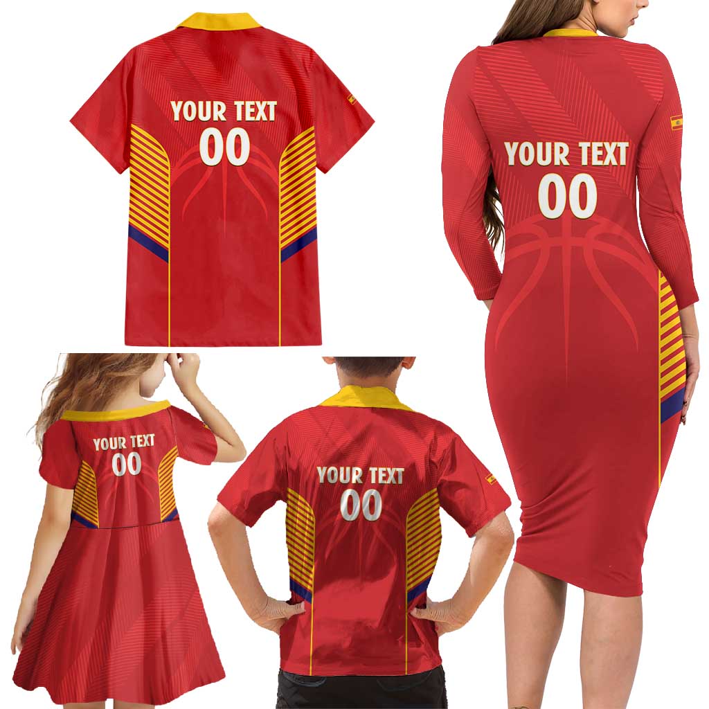 Spain Basketball Custom Family Matching Long Sleeve Bodycon Dress and Hawaiian Shirt La Roja Go Champions - Wonder Print Shop