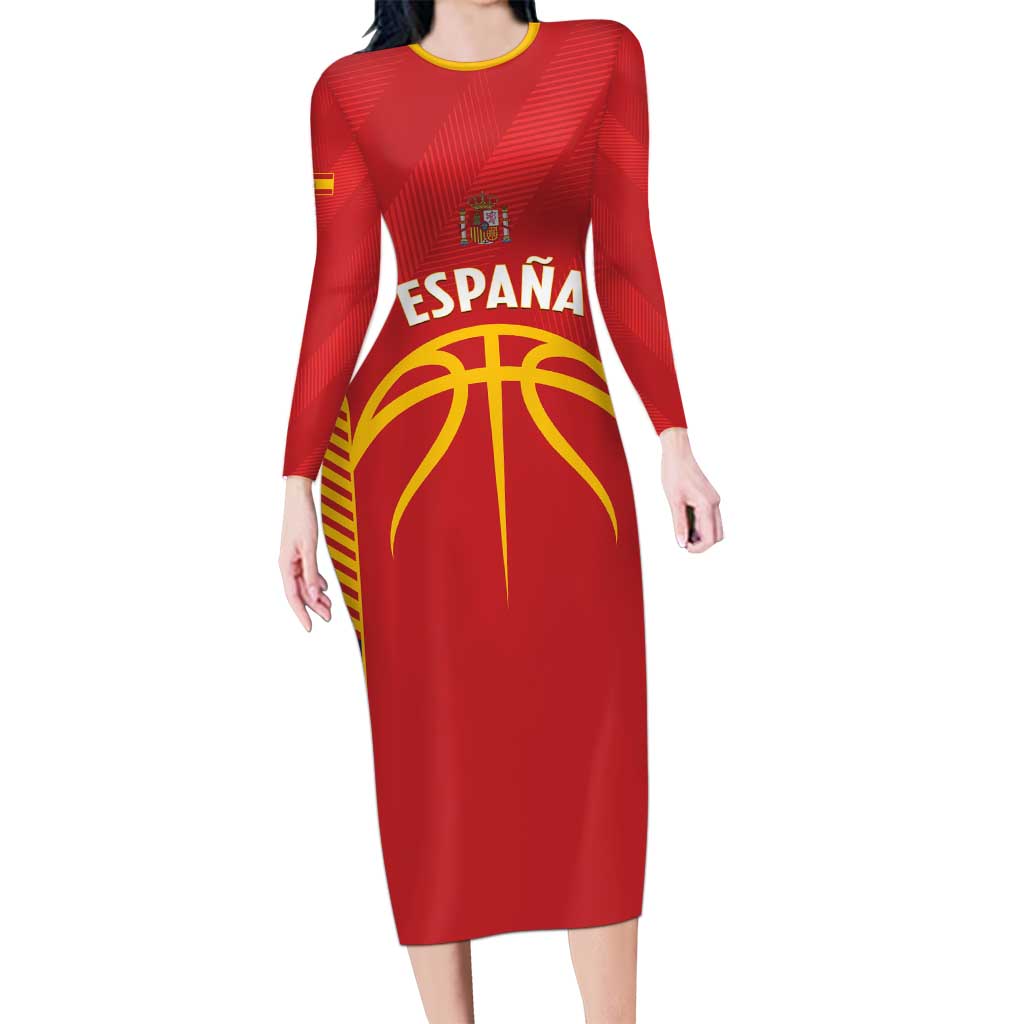 Spain Basketball Custom Family Matching Long Sleeve Bodycon Dress and Hawaiian Shirt La Roja Go Champions - Wonder Print Shop