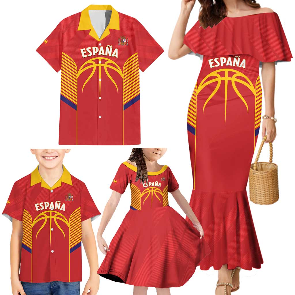 Spain Basketball Custom Family Matching Mermaid Dress and Hawaiian Shirt La Roja Go Champions - Wonder Print Shop
