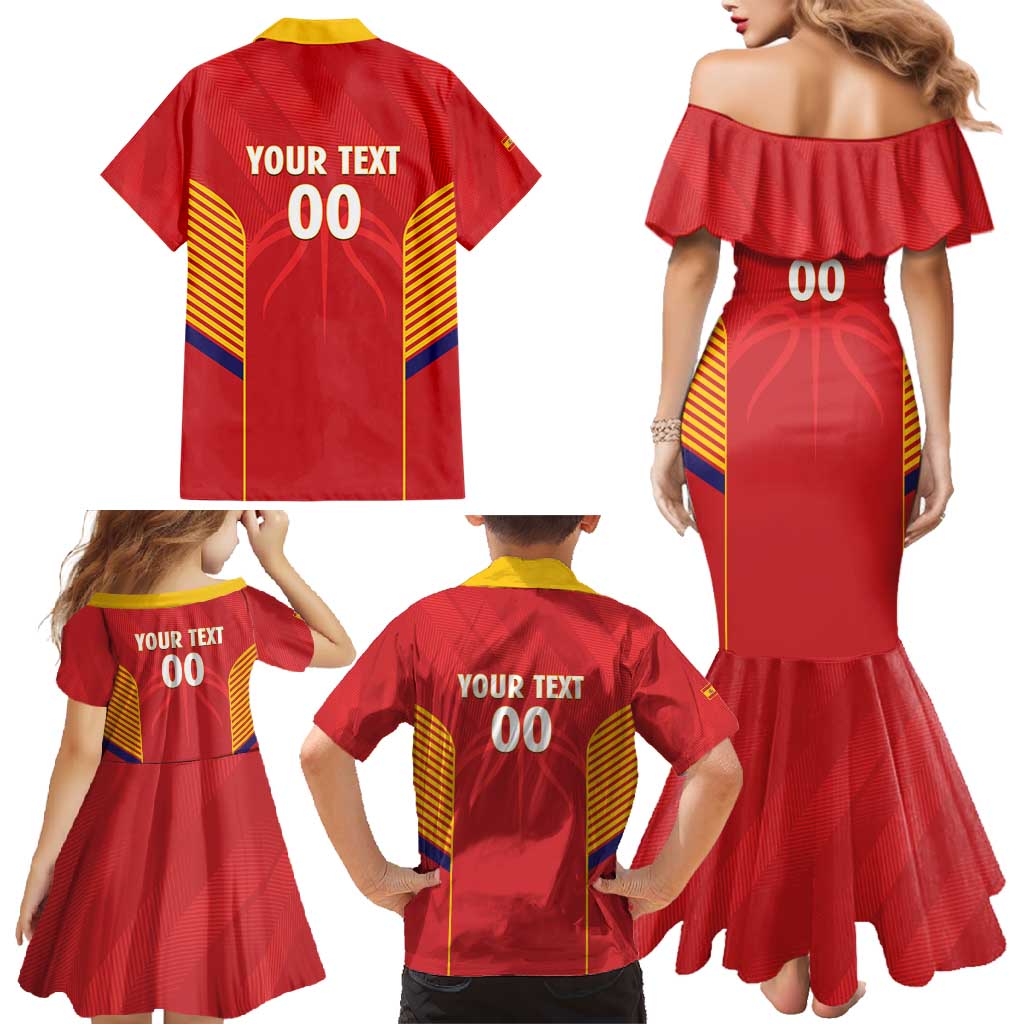 Spain Basketball Custom Family Matching Mermaid Dress and Hawaiian Shirt La Roja Go Champions - Wonder Print Shop